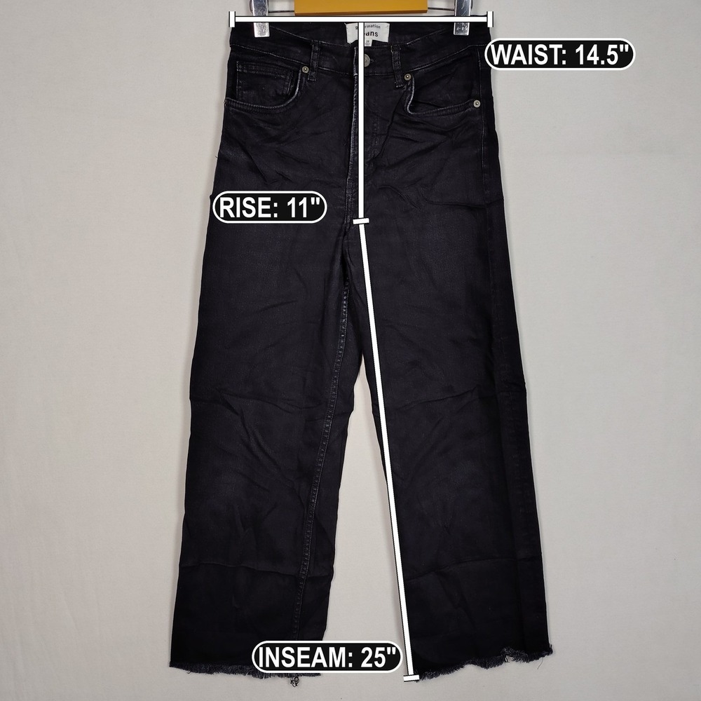 Reformation Emma High Rise Wide Leg Jeans Black Raw Hem Size 28